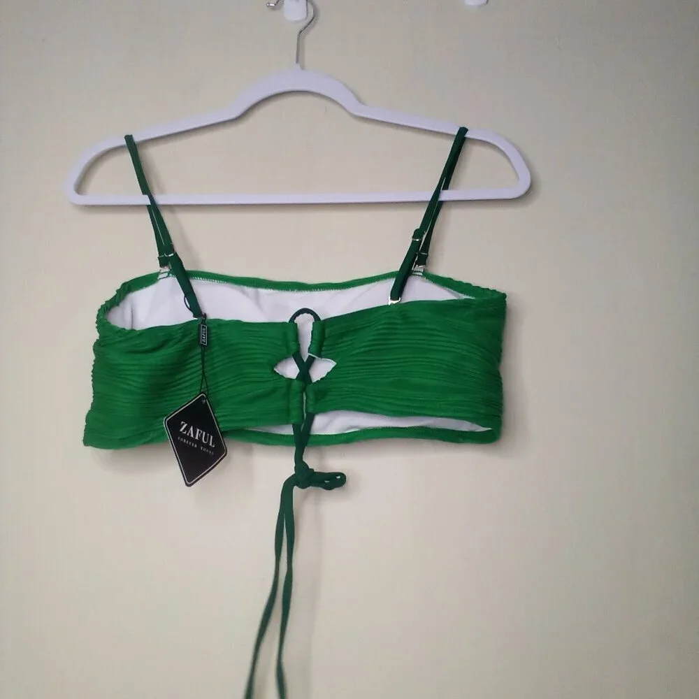 Zaful Swimsuit Bikini Women XL 2 Piece High Rise Ribbed Textured Green